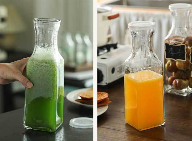 Clear Glass Pitcher, Square Glass Carafe with lid