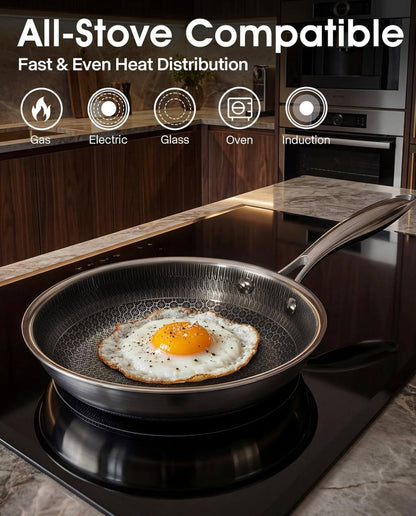 28cm Non-Stick Honeycomb Stainless Steel Frying Pan, 10 Inch Non-Stick Large Honeycomb Pan with Handle, Oven Safe, Non-Stick Coating, Induction, Cooking, Frying Pans