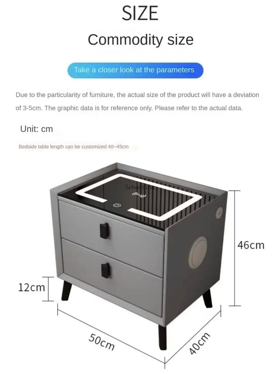 Smart bedside table cabinet with wireless charging Bluetooth