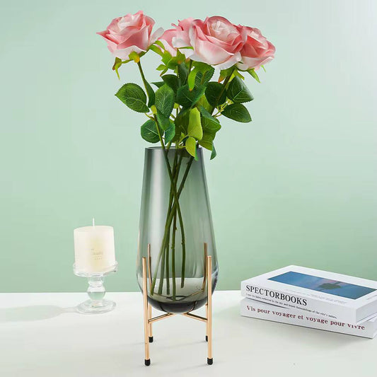 Nordic Modern Creative  Glass Vase With Metallic Stand