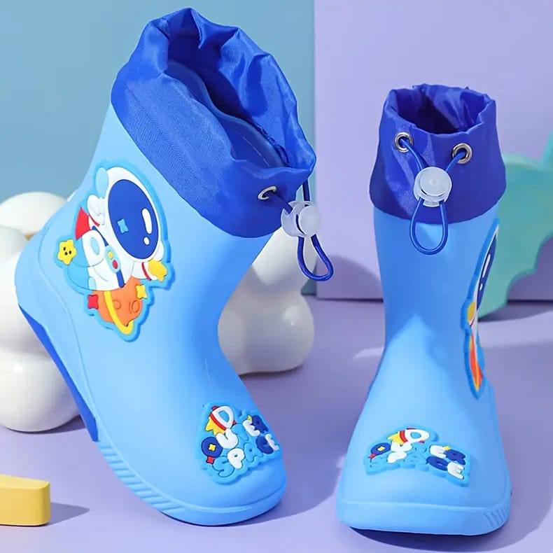 KIDS CARTOON THEME WATERPROOF GUMBOOTS WITH A TIE LOOP