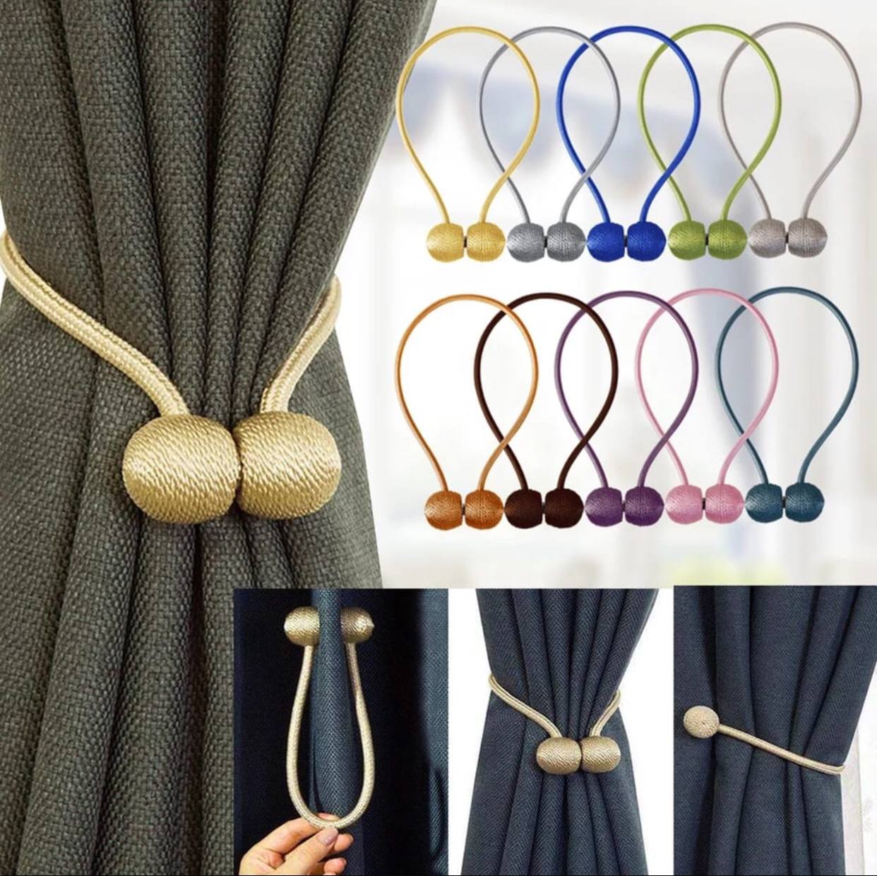 Magnetic curtain holders 
A pair