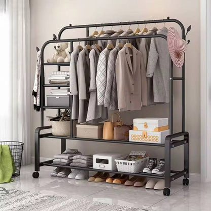 Double Layer Garment Rack Floor  Standing Clothes Hanger