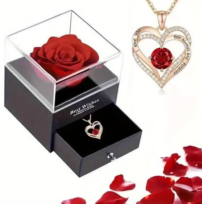 Heart shaped red rose necklace with gift box
