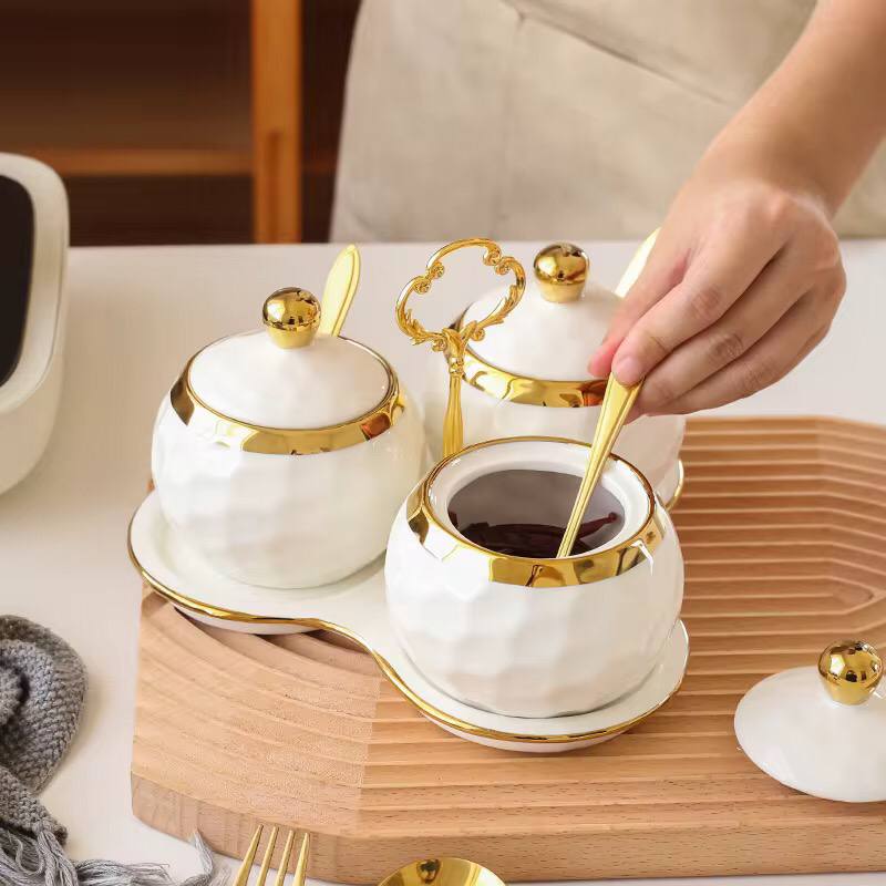 3 in1 sugar canisters with triangle shape stand