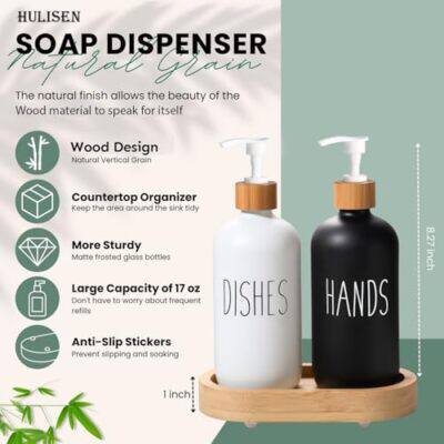 3in1 HANDS - DISHES, SOAP - LOTION branded  and unbranded Refillable ceramic s bottle with bamboo base