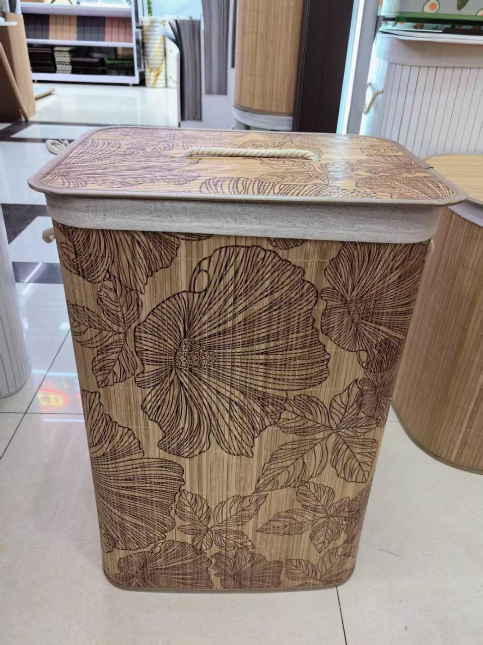 Foldable bamboo laundry basket