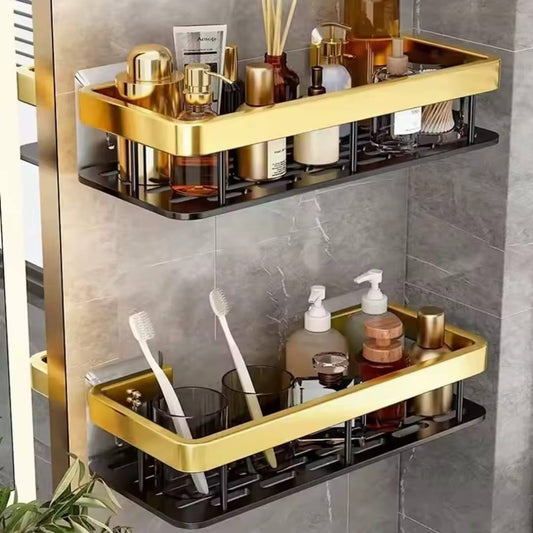2 pcs Aluminum Alloy Rectangular Shelf (black & gold)