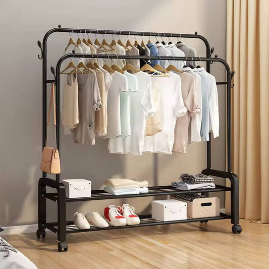 Double Layer Garment Rack Floor  Standing Clothes Hanger