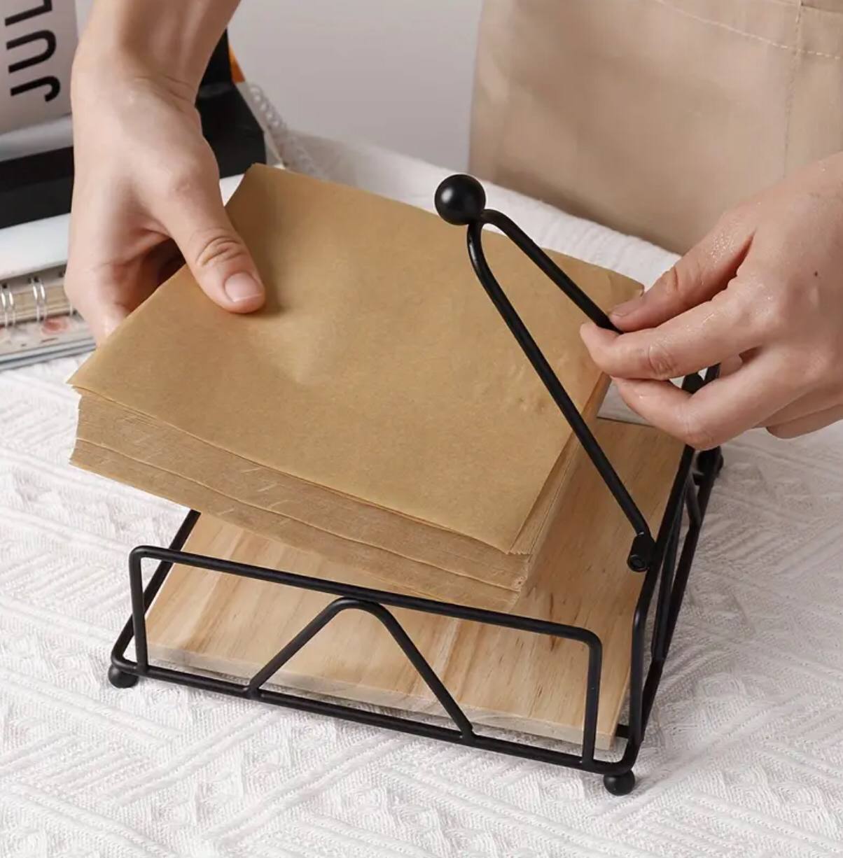 Luxury metallic serviette holder, with Bamboo place on/ napkin holder