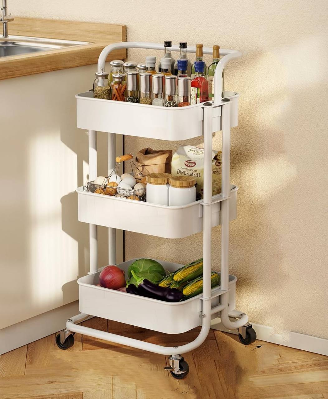 Multi-functional movable trolley storage rack