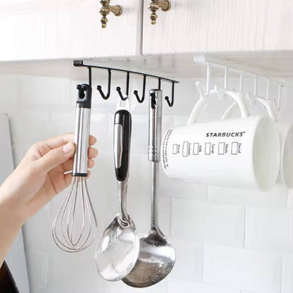 Iron 6 Hook Storage Shelf Wardrobe Cabinet Metal Under Shelve Mug Cup Hanger Bathroom Kitchen Organizer Hanging Rack Holder