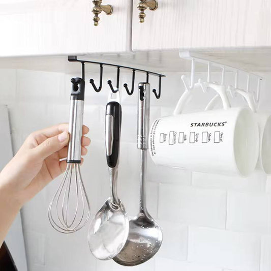 Iron 6 Hook Storage Shelf Wardrobe Cabinet Metal Under Shelve Mug Cup Hanger Bathroom Kitchen Organizer Hanging Rack Holder