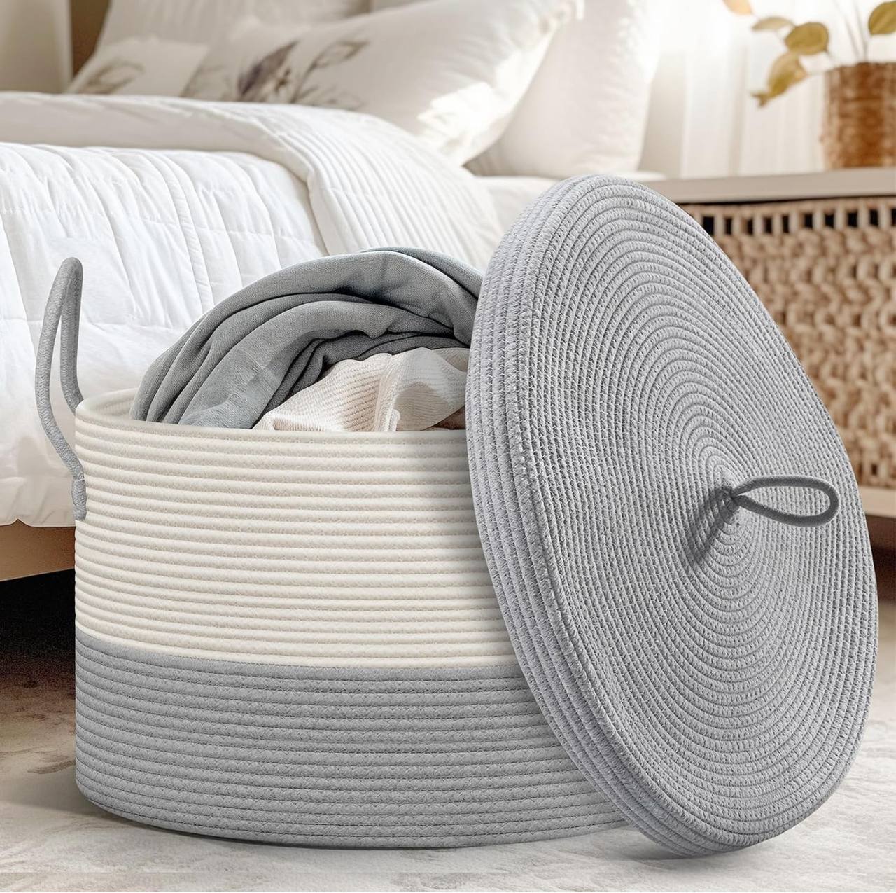 Extra large cotton rope basket with lid