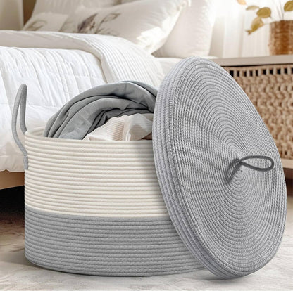 Extra large cotton rope basket with lid