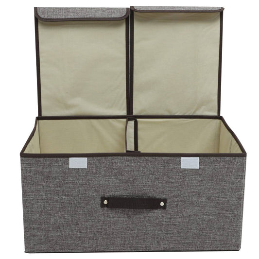 Foldable cotton linen closet storage box with double cover organizer