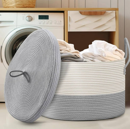 Extra large cotton rope basket with lid