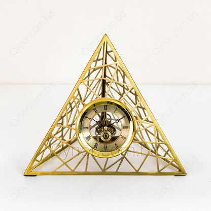 GOLDEN PYRAMID SHAPED METALLIC DESKTOP CLOCK