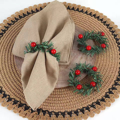 set of 6pcs Christmas Red Fruit PVC Pine Needle Napkin Ring Holders Xmas Table Decoration