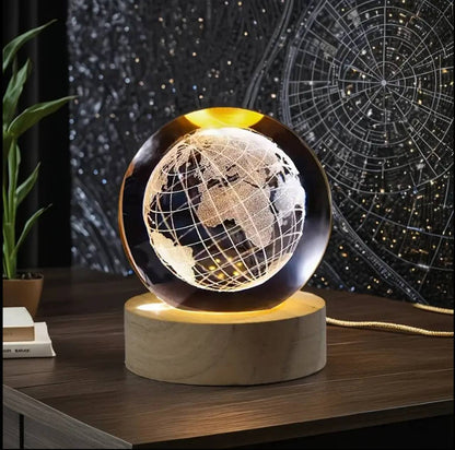 3D Earth Crystal LED Ball Night Lamp Warm Light - Compact USB Wall Charger 5V1A Output 1 For Birthday Christmas Astronomy Space Gifts For Boys Girls (Crystal Earth)
