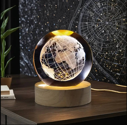 3D Earth Crystal LED Ball Night Lamp Warm Light - Compact USB Wall Charger 5V1A Output 1 For Birthday Christmas Astronomy Space Gifts For Boys Girls (Crystal Earth)