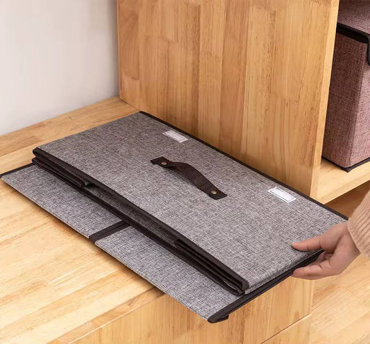Foldable cotton linen closet storage box with double cover organizer