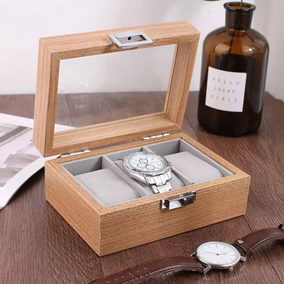 3 slots wooden watch organizer