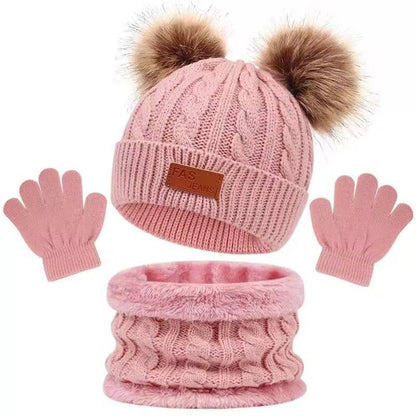 3 IN 1WINTER KIDS BEENIES HAT,SCARF SET AND GLOVES