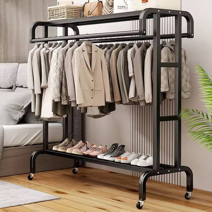 Clothes rack household indoor bedroom balcony drying hanger with top shelf and lower shelf for storage