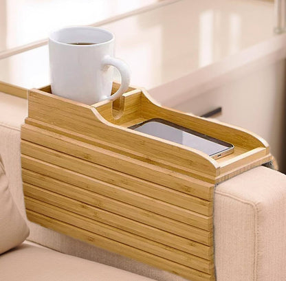 Bamboo sofa arm rest organizer