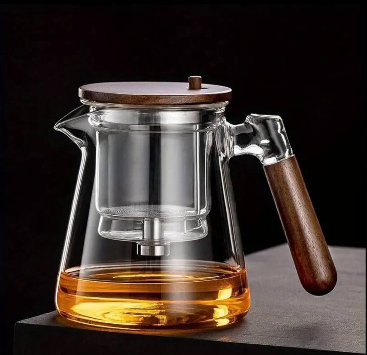 Classy frosted glass tea /beverage pot with bamboo handle