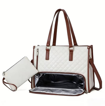Quilted Large Capacity 15.6” Business Laptop Tote Bag with Insulated Lunch Compartment