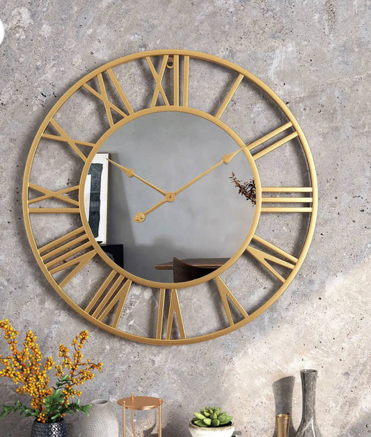 Creative wall clock metal with mirror