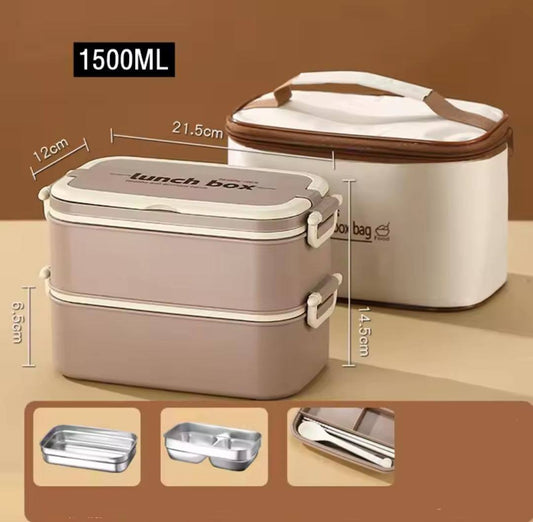 DOUBLE LAYERED LUNCH BOX WITH MATCHING LUNCH BAG