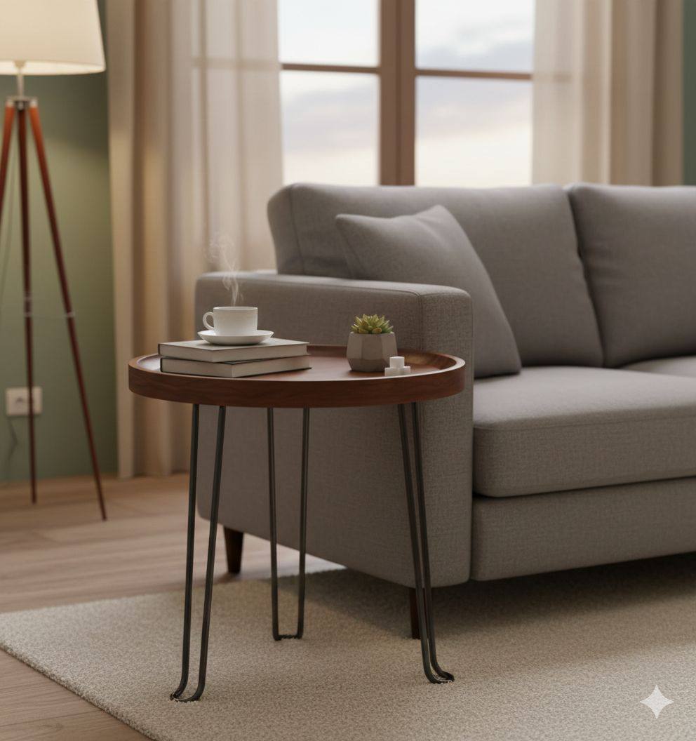 Mid-Century Metal & Wood Side Table