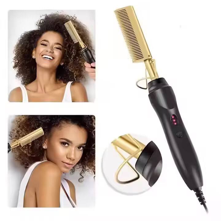 Gold electric heat comb hair straightener