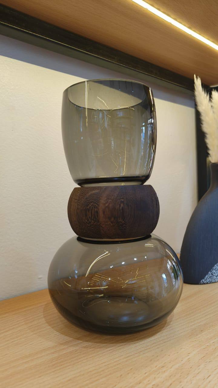 Nordic Modern creative dark  glass vase With a Wooden Ring