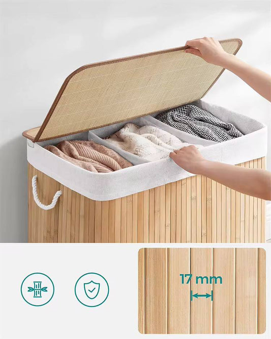 3 grid foldable bamboo laundry basket