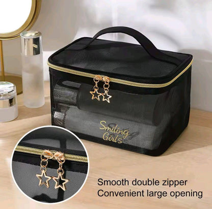 Pretty transparent toiletry bag double zippers, multifunction cosmetic storage bag