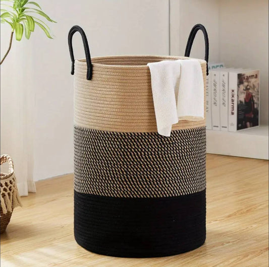 Large Cotton Rope/ decorative woven Basket with handles
