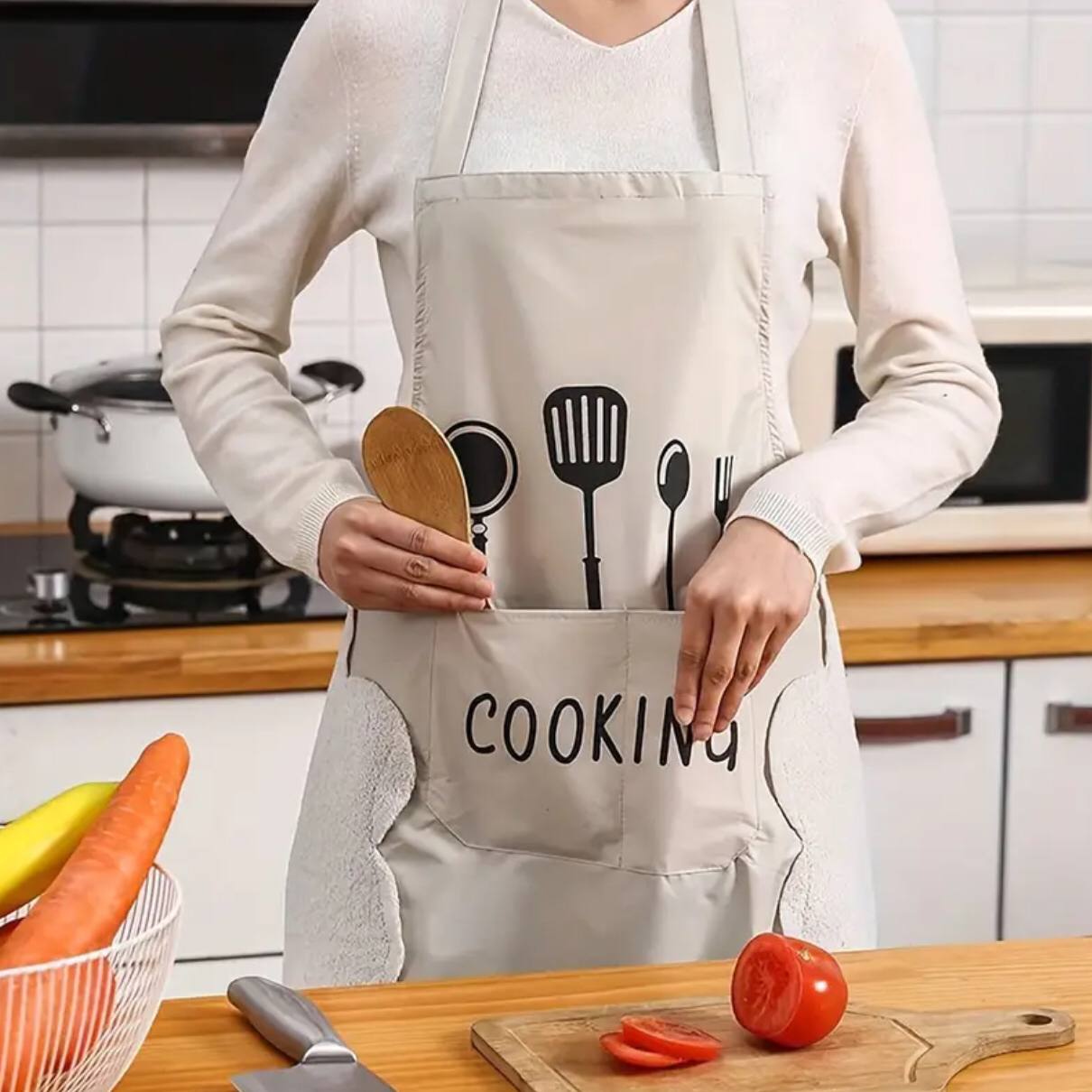 Kitchen Apron with Hand Wipe Pockets