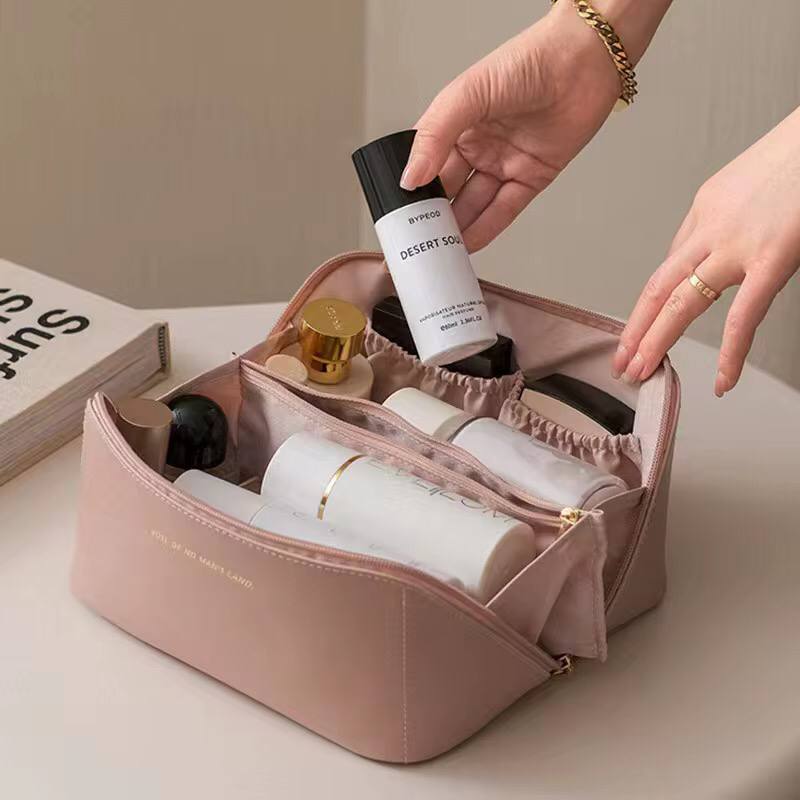 Large Cosmetic Bag For Women Pu Leather Make Up Pouch Portable Washbag Travel Toiletries Organizer Storage Luxury Brand Hangbag