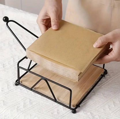 Luxury metallic serviette holder, with Bamboo place on/ napkin holder