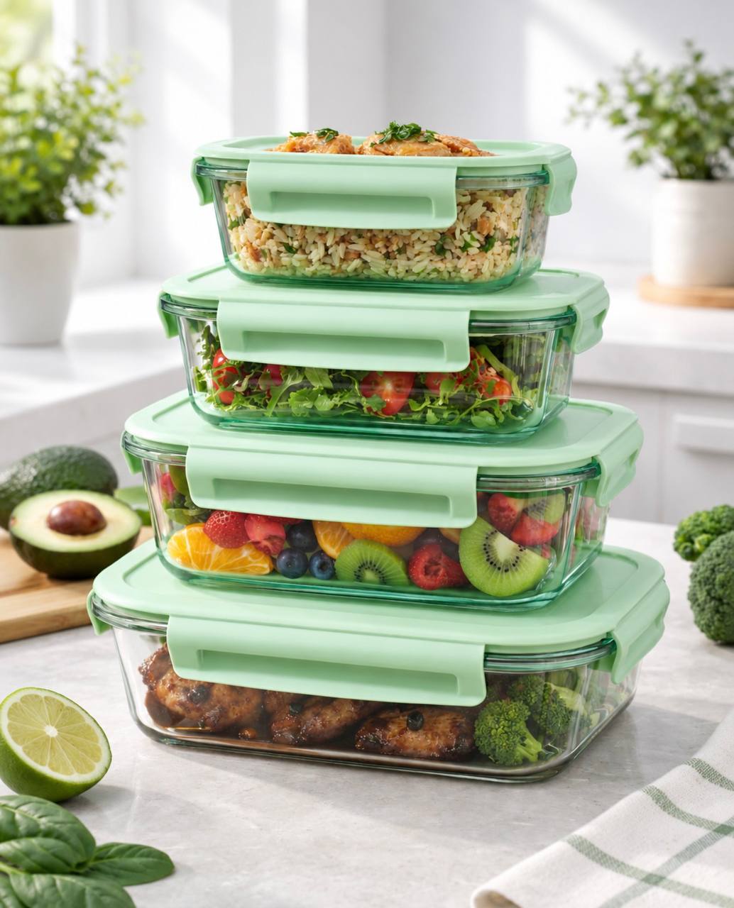 4 pcs glass food container set