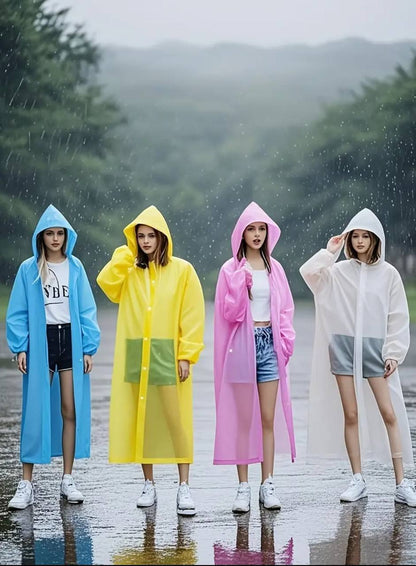 Men and Women Reusable Waterproof Jacket, Button Hooded Raincoat