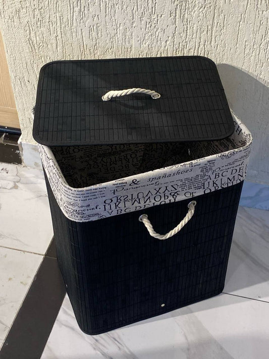 Eco-friendly foldable bamboo laundry basket black
