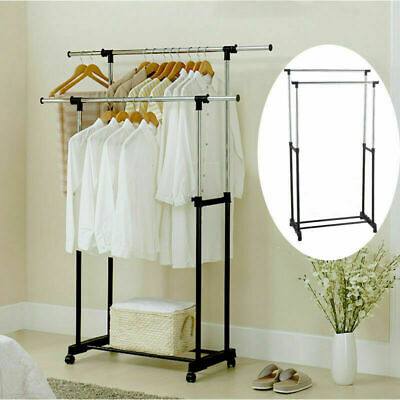 Coat rack/Floor coat rack, double pole stainless steel hanger. Also used as balcony drying rack, home multi-functional clothes rack with wheels