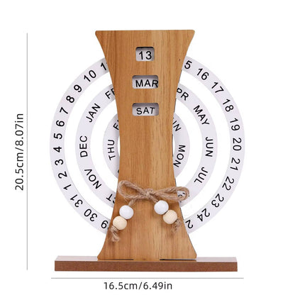 Wooden Creative Perpetual Calendar Home Decoration Office Desk Ornaments Manual Rotating Turpentine