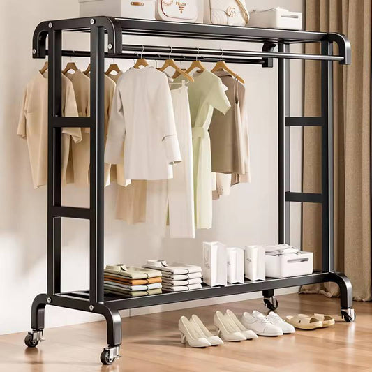 Clothes rack household indoor bedroom balcony drying hanger with top shelf and lower shelf for storage
