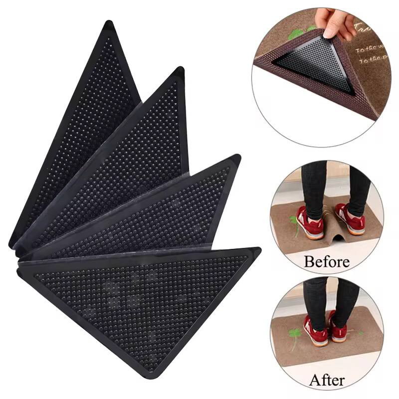 4pcs Ruggies Rug Carpet, Mat Grippers Non Slip Grip, Corners Pad Anti Skid Reusable Washable Silicone Grippers